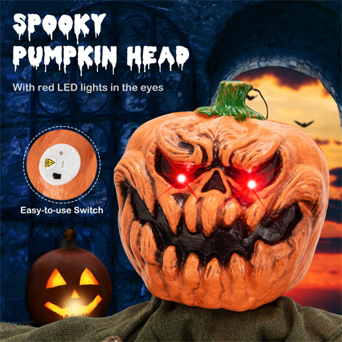 6 ft Hanging Pumpkin Ghost with Red LED Eyes and Poseable Ar - view 7