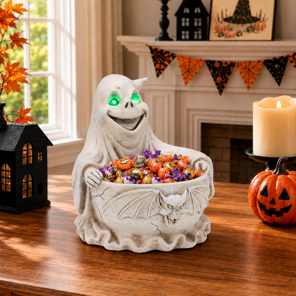 Ghost Candy Bowl Figurine with LED Light, Spooky Halloween P - view 7