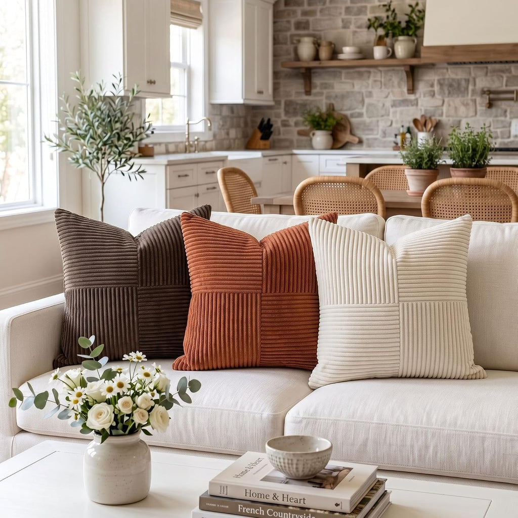 Rust Corduroy Throw Pillow Covers 18x18 Set of 2, Boho Fall  - view 3