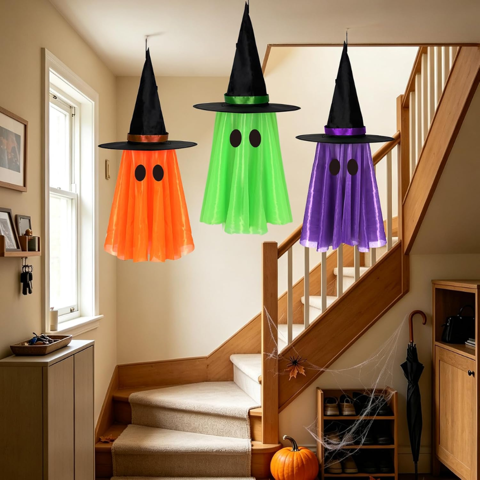Light-Up Hanging Witch and Ghosts 3-Pack, Outdoor Halloween  - view 1