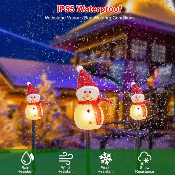 Solar Snowman Trio Stake Light, Warm White Christmas Garden  - view 6