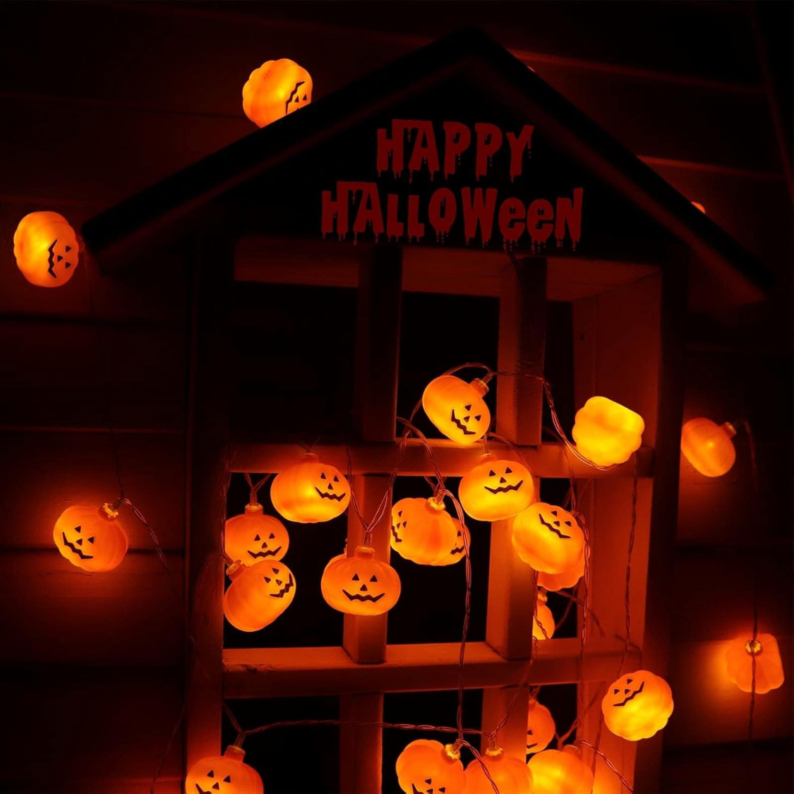 3D Pumpkin String Lights 10 ft 20 LED, Waterproof Indoor Out - view 3