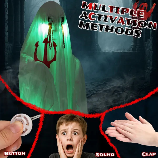 4.3 ft Animated Ghost with Trident, Sound-Activated Glowing  - view 3
