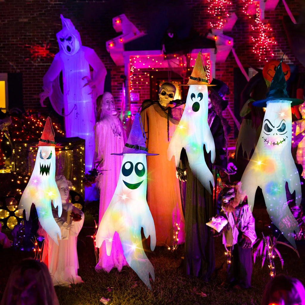 Halloween Hanging Decor Set, Ghost Windsocks, Witch Hats and - view 3