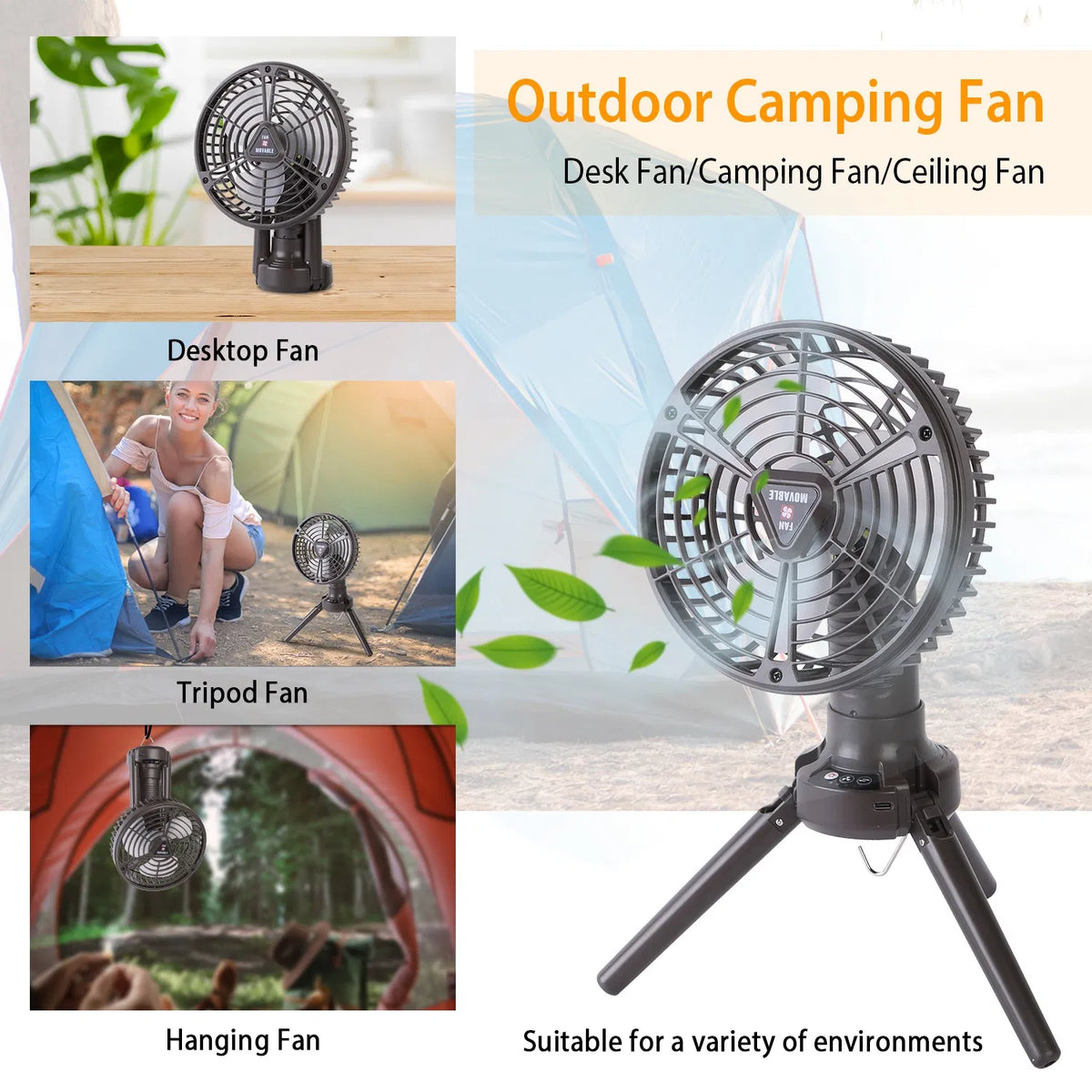 Rechargeable Camping Fan with LED Light, 10400mAh, Foldable  - view 4