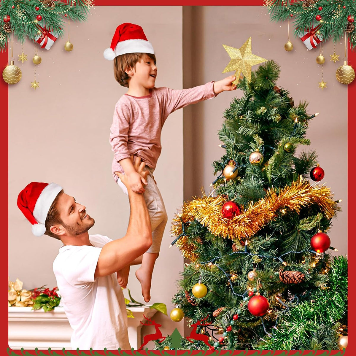Gold Star Christmas Tree Topper 8 in, Shatterproof Holiday O - view 4