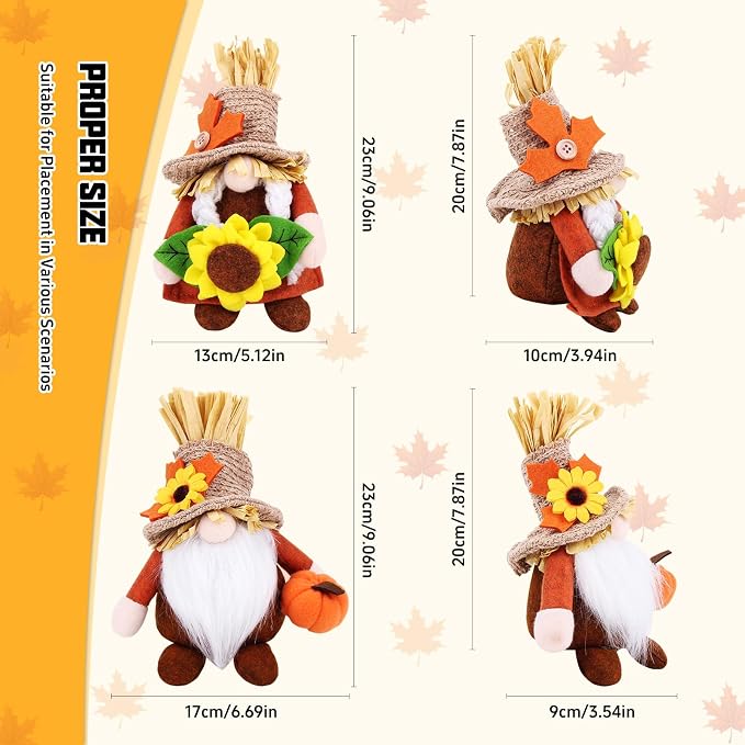 Plush Fall Gnomes 2-Pack with Pumpkin and Maple Leaves, Autu - view 5