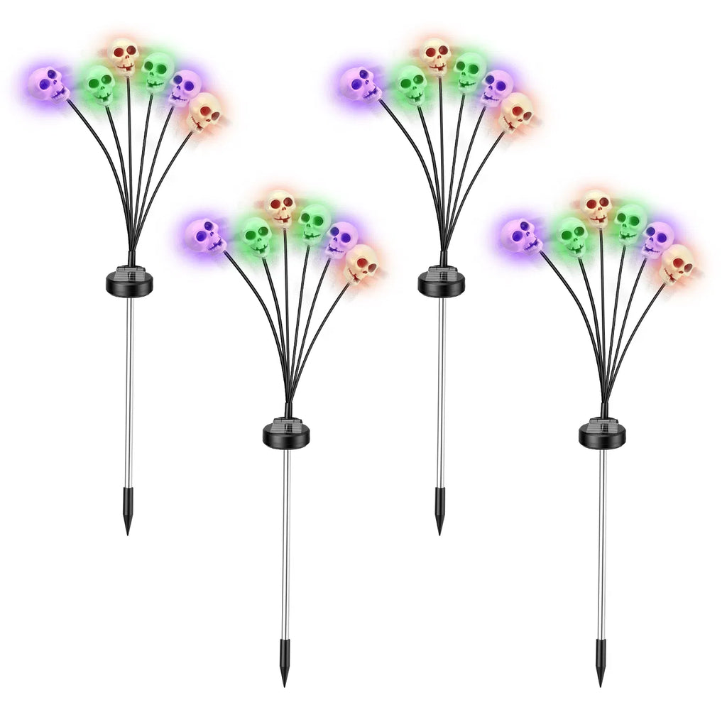 Solar Skull Stake Lights 4-Pack, 6 Glowing Skulls Each, Outd - view 8