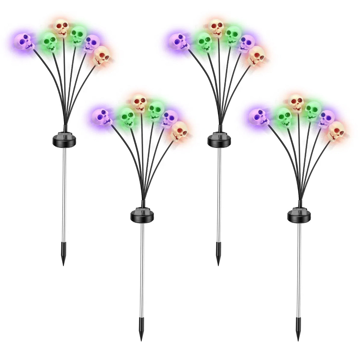 Solar Skull Stake Lights 4-Pack, 6 Glowing Skulls Each, Outd - view 8