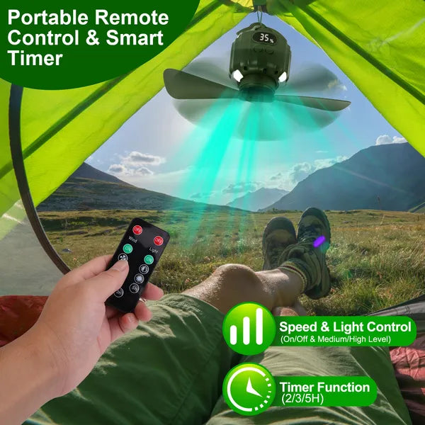 Camping Tent Fan with LED Lantern and Remote, 5200mAh Rechar - view 1