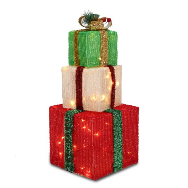 Lighted Christmas Gift Boxes Set of 3, 60 Warm White LED Hol - view 8