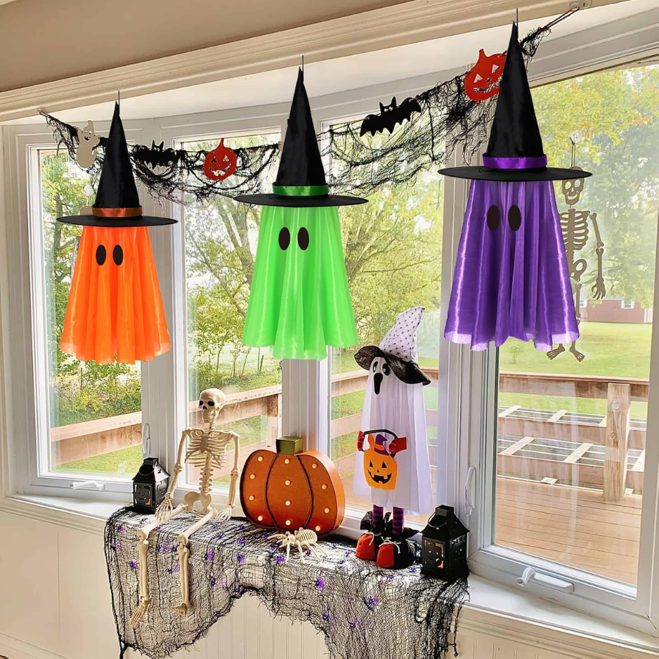 Light-Up Hanging Witch and Ghosts 3-Pack, Outdoor Halloween  - view 2