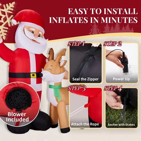 6.3 ft Inflatable Santa and Reindeer with LED Lights, Christ - view 6