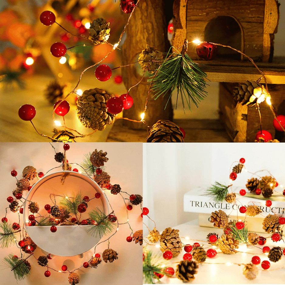 Lighted Christmas Garland 10 ft 30 LED with Pine Cones and R - view 3
