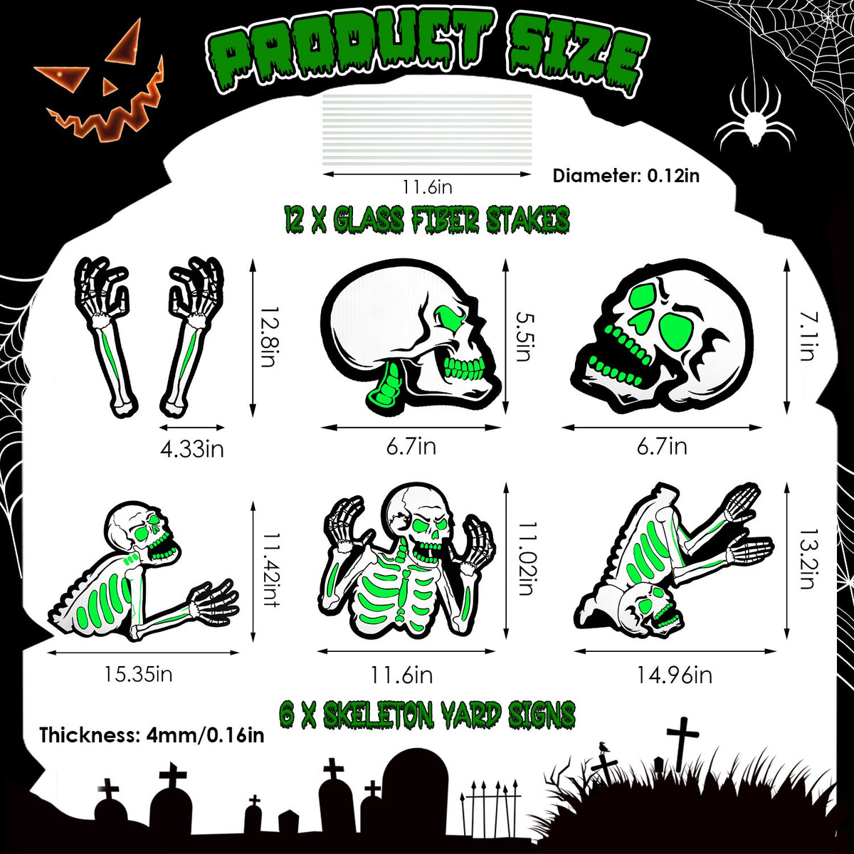 Glow-in-the-Dark Halloween Yard Signs, Skulls, Tombstones or - view 3