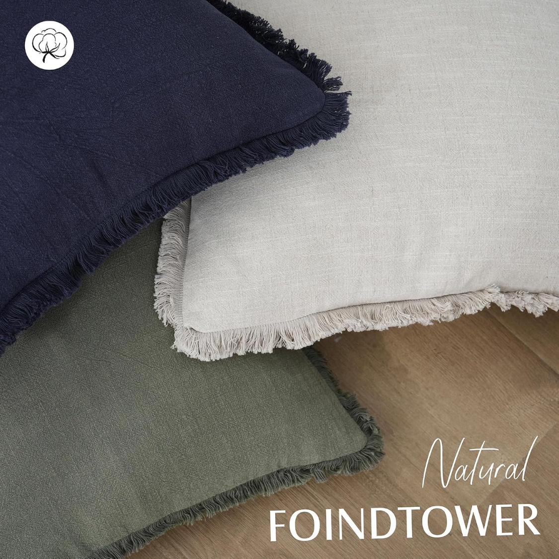 Linen Fringe Throw Pillow Cover 18x18 in, Olive Green Accent - view 4