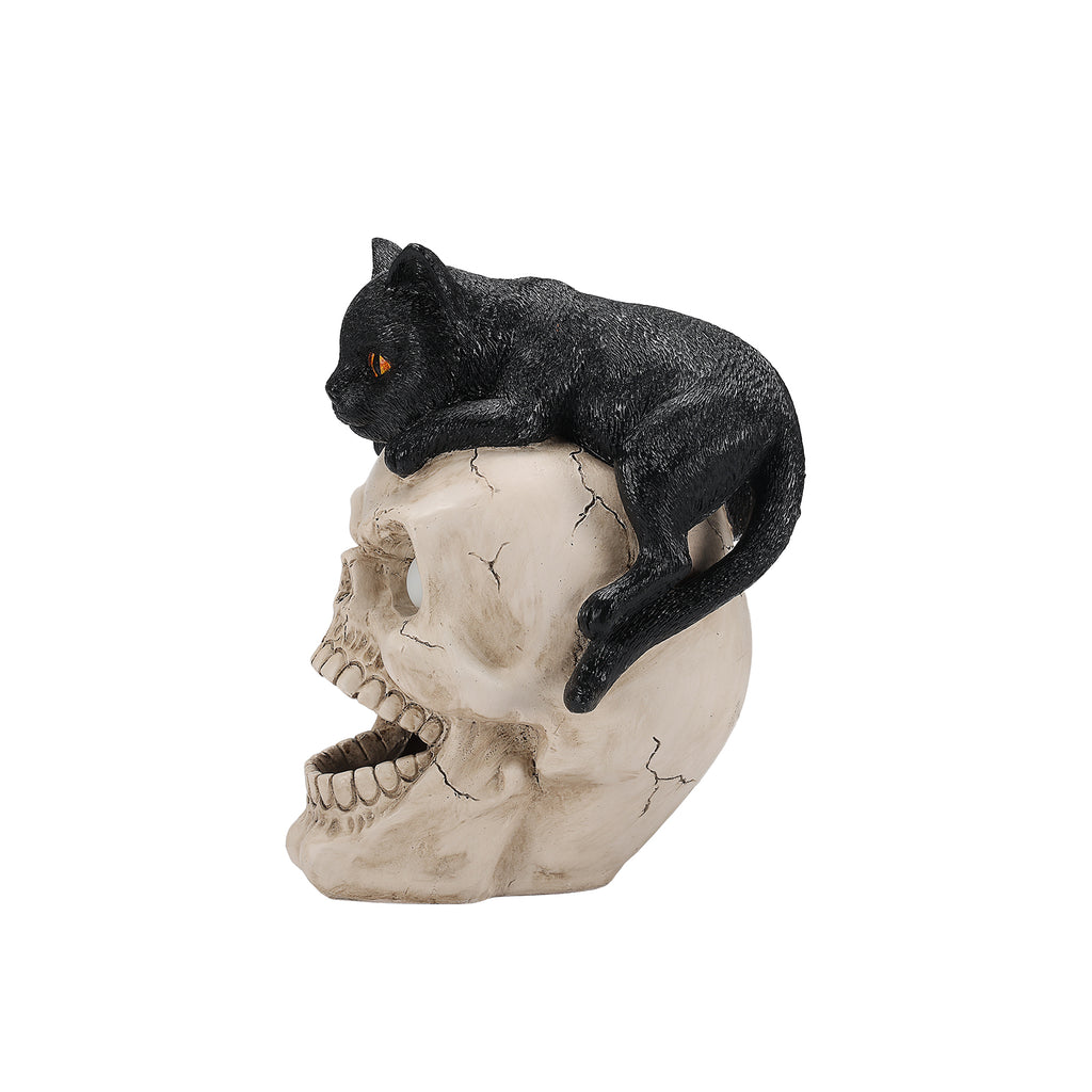 Black Cat Skull Statue with LED Light and Fog Mist Effect, H - view 4