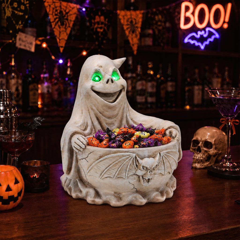 Ghost Candy Bowl Figurine with LED Light, Spooky Halloween P - view 8