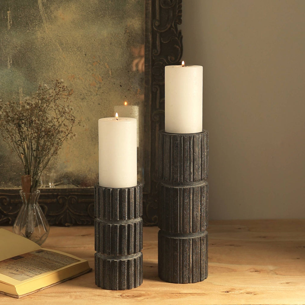Wooden Candle Holder Centerpiece 4x12 in, Rustic Table Candl - view 5