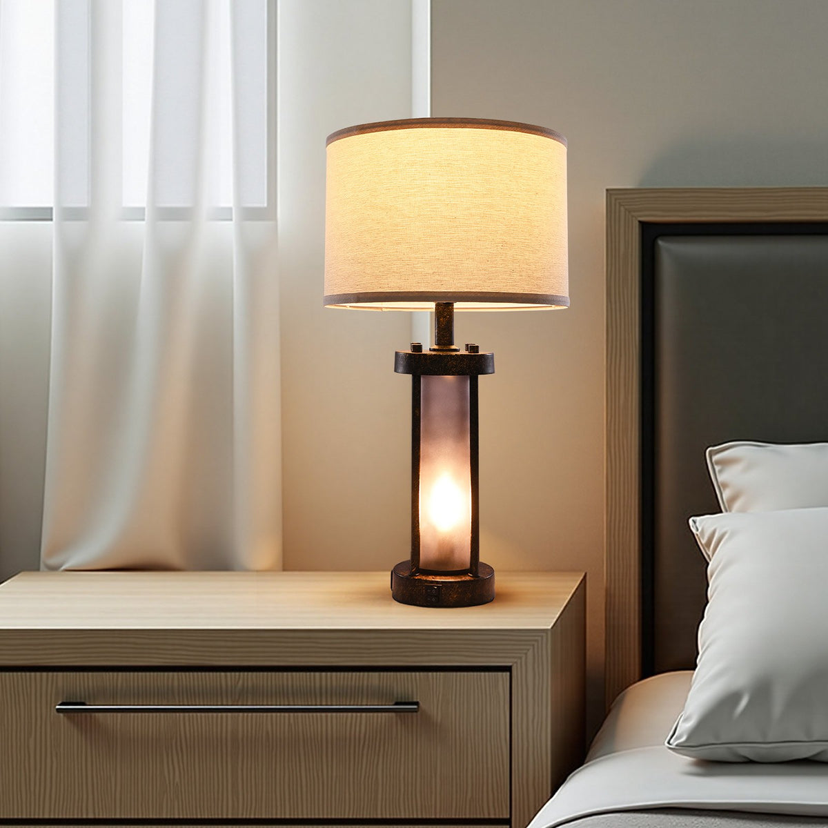 Farmhouse Bedside Table Lamps Set of 2 with USB Ports, Warm  - view 6