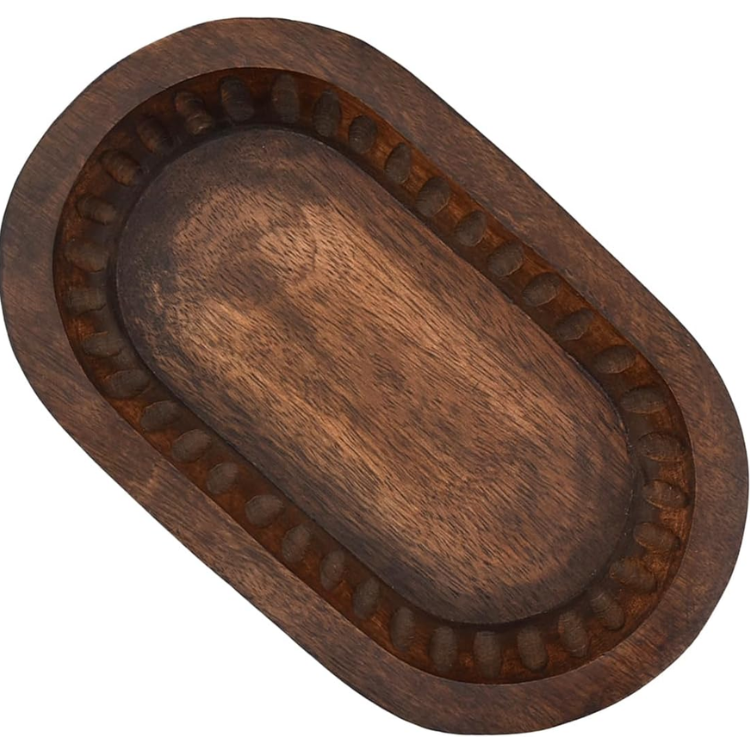 Mango Wood Decorative Bowl, Long Rustic Table Centerpiece Tr - view 2